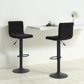 Taburetes de Bar de Terciopelo Negro - 2 Piezas, Diseño Moderno, Asiento Acolchado, Estructura Resistente, Altura Ajustable