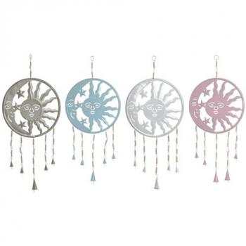 Decoración Colgante Home ESPRIT Azul Blanco Gris Rosa Hierro Luna Sol 33 x 1 x 77 cm (4 Unidades)