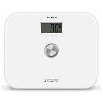 IKOHS EXIGES - Báscula de Baño ecológica generación de energía con Pantalla LCD, sin pilas ni baterias, Compacta, Capacidad de 150kg, Medición Alta Precisión, Con Apagado Automático