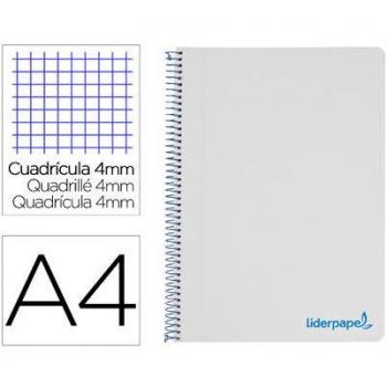 Cuaderno espiral Liderpapel A4 Wonder tapa plástico 80h 90gr cuadro 4mm con margen color gris