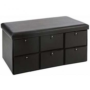 Puf Plegable Doble PVC Estilo Contemporáneo en Color Negro con 6 Cajones 77x38 cm