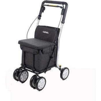 Carlett Comfort Senior Folding Shopping Trolley with Seat and Storage, Black Aluminium