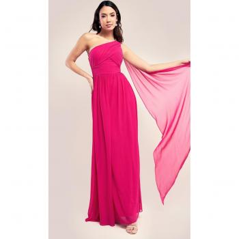 Goddiva One Shoulder Pleated Chiffon Scarf Maxi - Magenta