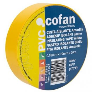 Cinta Aislante Amarilla 180 Micras 19mm x 20m - Caja de 10 Unidades, Resistente al Voltaje y Calor