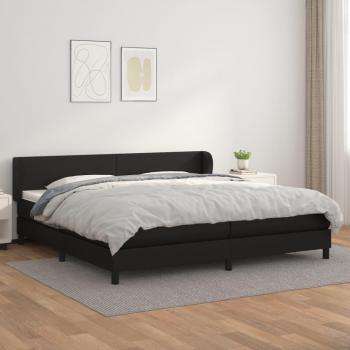 Cama box spring de muelles con colchón en cuero sintético negro 200x200 cm