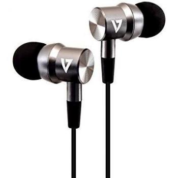 V7 HA111 Noise Isolating Stereo Earbuds with Microphone - Silver & Black