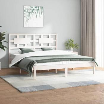 Cama de madera maciza de pino gris 140x200 cm blanca