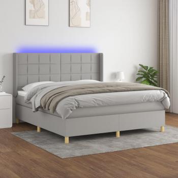 Colchón de cama box spring con muelles y tela LED gris claro 180x200 cm
