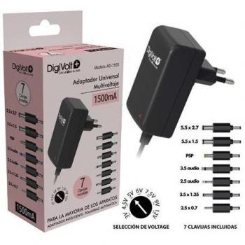 Adaptador de Corriente Universal Digivolt AD-1500, 1500mAh, Multivoltaje con 7 Puntas Intercambiables