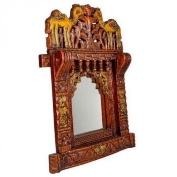 Espejo de Madera Artesanal Marrón 51x68x10h Cm - Decoración Rústica