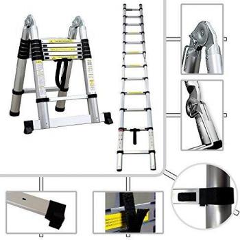 Escalera Multiusos Todeco 3,8m con Barra Estabilizadora y Carga Máxima de 150kg, Certificación EN131