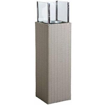 Portavelas de exterior gris de resina y cristal, altura 115 cm