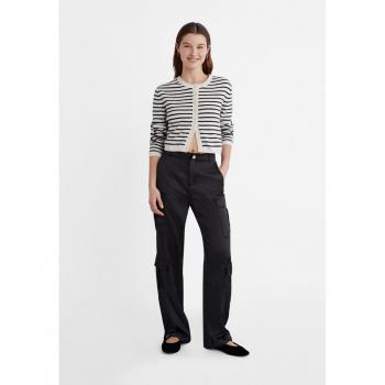 Stradivarius Satin Cargo Pocket Trousers Black