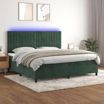 Cama box spring suave con colchón y terciopelo verde oscuro LED 200x200cm
