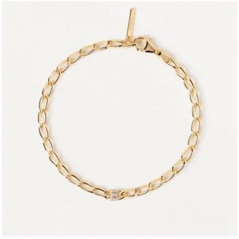Pulsera de Plata de Ley con Baño de Oro 18K y Circonitas Blancas Letra E - PDPaola PU01-542-U