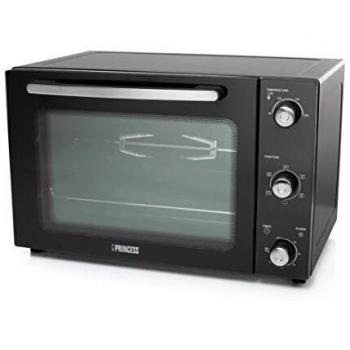 Princess DeLuxe - Horno de convección, 45 L, 1800 V, 3 lados con revestimiento, 90-230 C, panel frontal de cristal, negro y plata