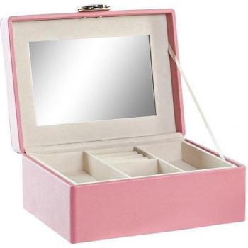 Caja Joyero de Poliuretano y Madera MDF en Color Rosa de 17x13x8,5 cm