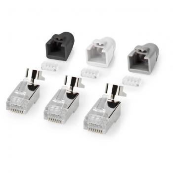 Conector RJ45 Pass Through CAT7 FTP Chapado en Oro - Pack de 10 Unidades - PVC Gris/Blanco/Negro