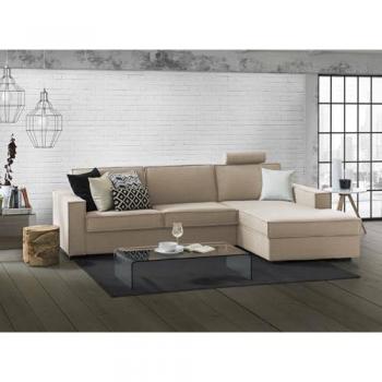 Sofá Esquinero Nami 100% Made in Italy con Península Contenedor Derecha y Reposabrazos Estándar, 280x95h90 cm, Beige