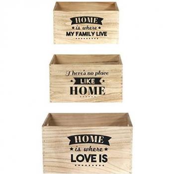 Set de 3 cajas de almacenamiento en madera - Tamaños variados - Color beige - 40 x 31 x 22 cm