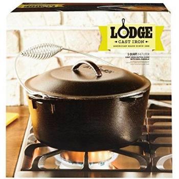 Lodge Cast Iron Dutch Oven with Spiral Bail and Iron Cover, 5 Quart