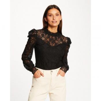 Camiseta de mujer de encaje con hombros fruncidos y manga larga Morgan