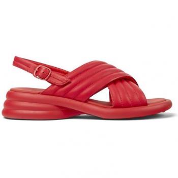 Camper Sandalias de Cuña de Piel con Tiras Cruzadas en Rojo