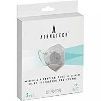 A AIRNATECH Mascarilla Higiénica Plus Gris - Protección Bidireccional - 5 Unidades - Fabricada en España - Certificada por AITEX y homologada por AENOR - Reutilizable hasta 20 lavados