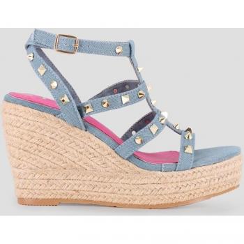 Sandalias de cuña de mujer azules con tachuelas