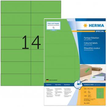 Etiquetas Autoadhesivas HERMA 4559, Verde, 105 x 42.3 mm, Papel Mate, 1400 Etiquetas (100 Hojas)