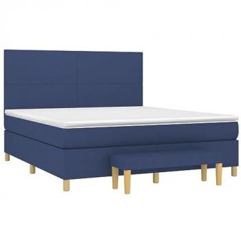 Cama box spring con colchón viscoelástico espuma protector muelles ensacados adaptable acolchado reversible tela azul 180x200 cm