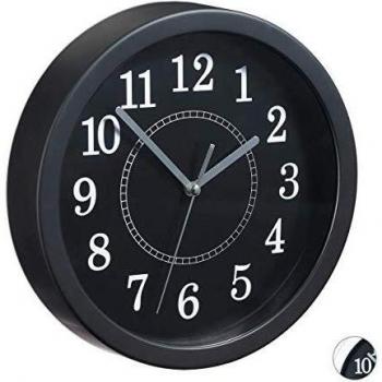 Reloj de Pared Redondo Relaxdays, Ø 20 cm, Diseño Clásico, a Pilas, Negro