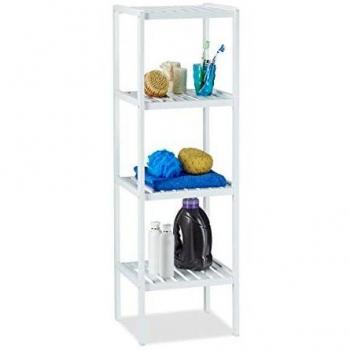 Estantería de bambú para baño y cocina, 4 estantes, freestanding, madera blanca, 110 x 34,5 x 33 cm
