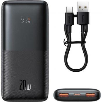 Powerbank Baseus Bipow Pro 10000mAh con Pantalla Digital, Carga Rápida 20W, 2xUSB y USB-C, Negro