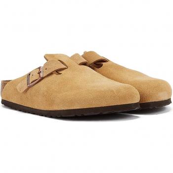 Birkenstock Boston LEVE Latte Cream Women's Clogs (Shoes) in Beige, Mules, Female, Size: 7 US, Suede Clogs, Boston Style