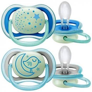 Chupetes Philips Avent Ultra Air Nocturnos para Niños 6-18 Meses (Pack de 2) con Diseño Estrellitas y Pájaros