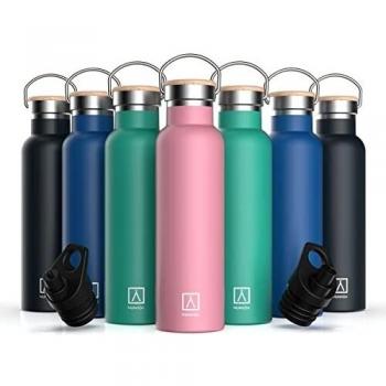 NUMADA-Botella Térmica Acero INOX 600ml Rosa Estanca con Doble Pared al Vacío y Recubrimiento Cerámico. Mantiene Frío 24H y Calor 12H|Boca Ancha|Libre BPA|Incluye 2 Tapones