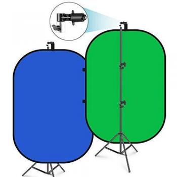 Neewer 150x200cm Chromakey Telón de Fondo Plegable Azul-Verde con Soporte Kit: 2 en 1 Fondo Reversible Pantalla Emergente Pantalla Verde Panel Azul Verde