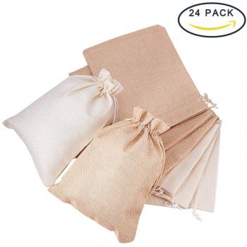 BENECREAT 24 PCS Bolsas de Arpillera de Gran Tamaño con Cordón Bolsa de Joyas para Fiesta de Bodas Artesanía de Manualidad Lino y Crema 23x17cm