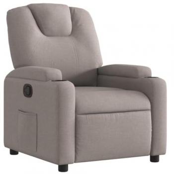 Sillón reclinable de tela gris taupe con respaldo y reposabrazos, ideal para televisión y descanso en salón hogar
