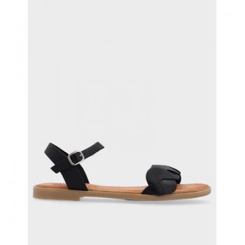 Sandalias de Piel Mustang para mujer, modelo Maria negro, tipo plano con cierre hebilla y puntera redonda, talla 41