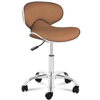Taburete giratorio con ruedas y respaldo Munich Cappuccino (Altura 48-62 cm, Soporta hasta 150 kg)