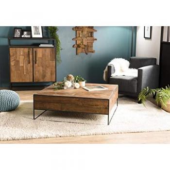 Mesa de centro cuadrada de 100x100 cm en madera reciclada y metal