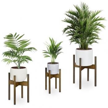 Pack 3 Soportes para Macetas de Bambú, Portamacetas de Interior, para Tiestos de hasta 20/25/29 cm, Color Marrón