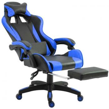 Silla de Oficina Gaming AZRACE Ecopiel Reclinable 150° con Reposapiés Color Azul