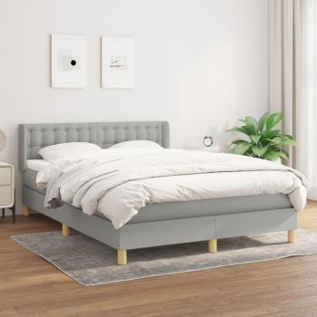 Cama Box Spring con Colchón de Tela Gris Claro 140x190 cm