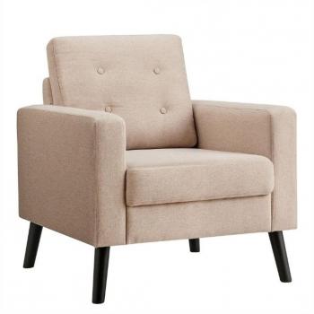 Beige Modern Tufted Fabric Accent Chair with Rubber Wood Legs