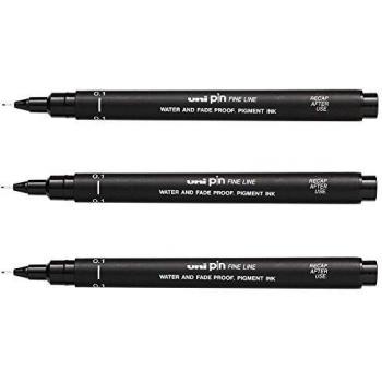 UNI-BALL PIN DRAWING PEN FINELINER ULTRA FINE LINE MARKER 0.1mm BLACK Ink - [Pack of 3]