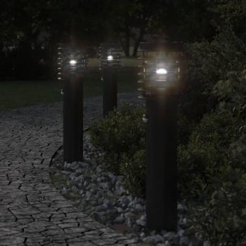 Lámpara de suelo de exterior con sensor, acero inoxidable, 60 cm, color negro y plateado