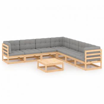 8-Piece Solid Pine Garden Lounge Set with Cushions